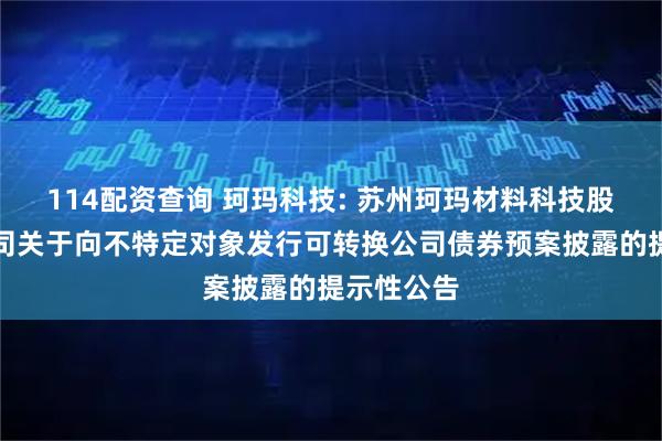 114配资查询 珂玛科技: 苏州珂玛材料科技股份有限公司关于向不特定对象发行可转换公司债券预案披露的提示性公告